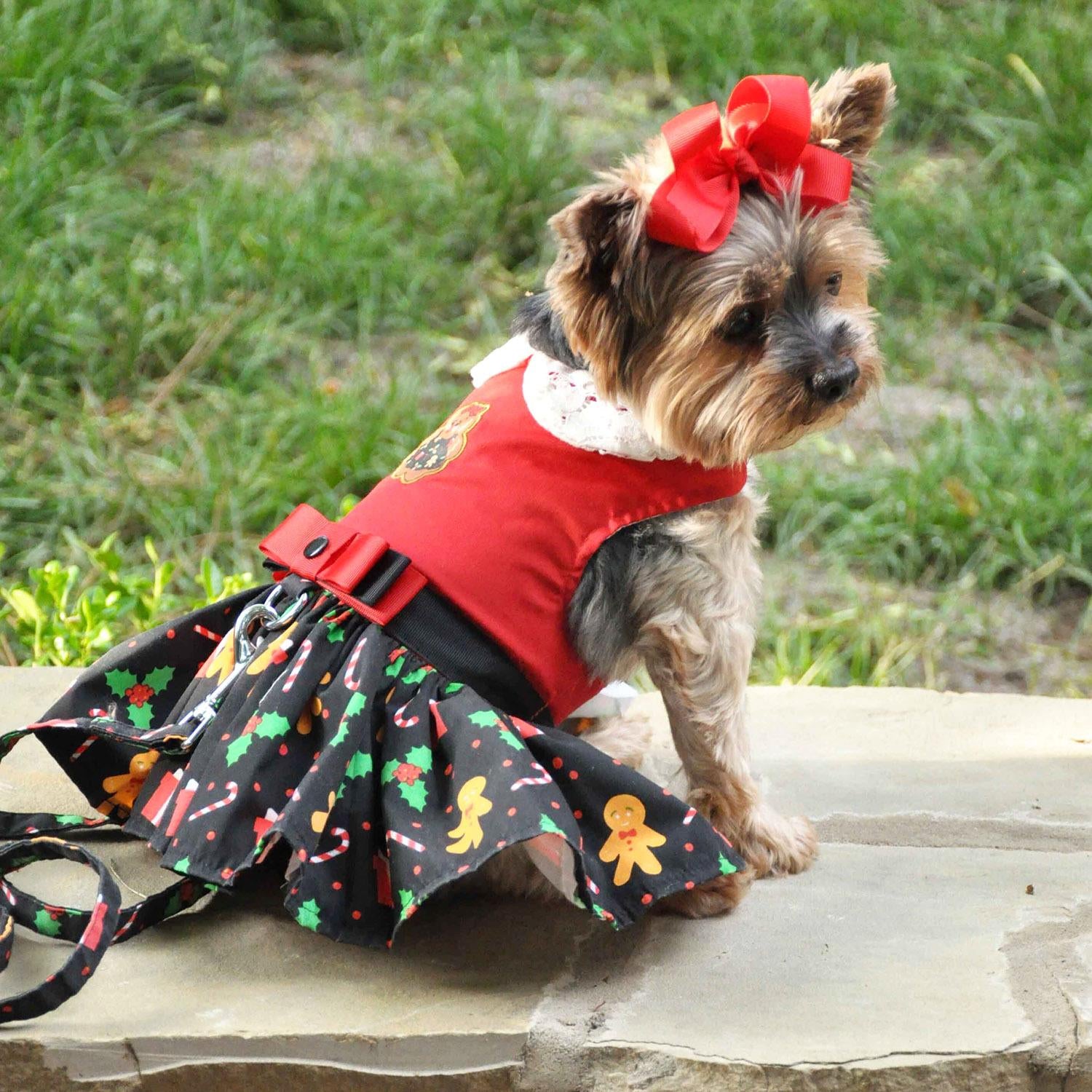 Holiday Dog Harness Dress - Gingerbread