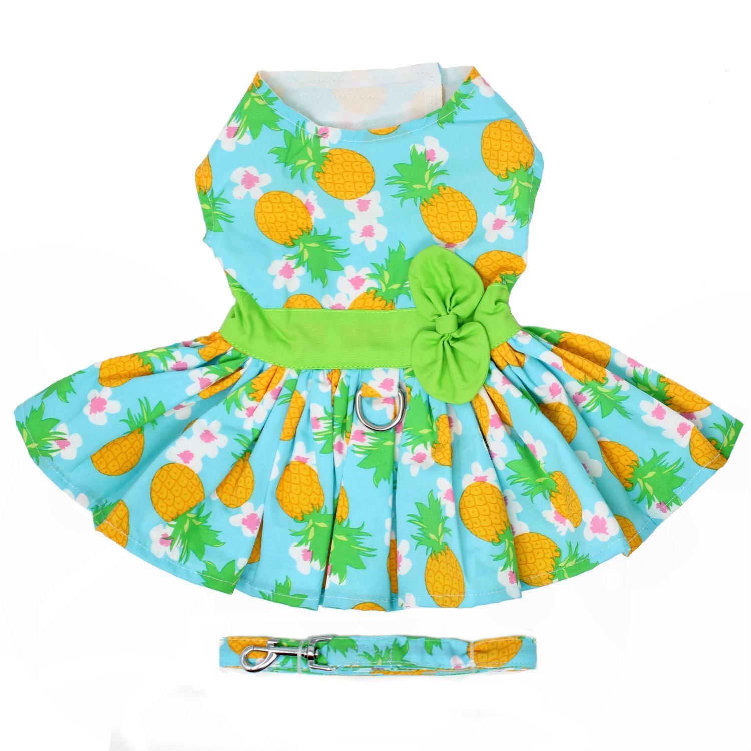 Pineapple Luau Dog Harness Dress with Matching Leash