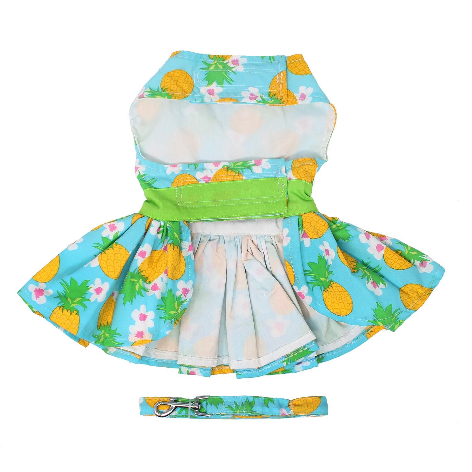 Pineapple Luau Dog Harness Dress with Matching Leash