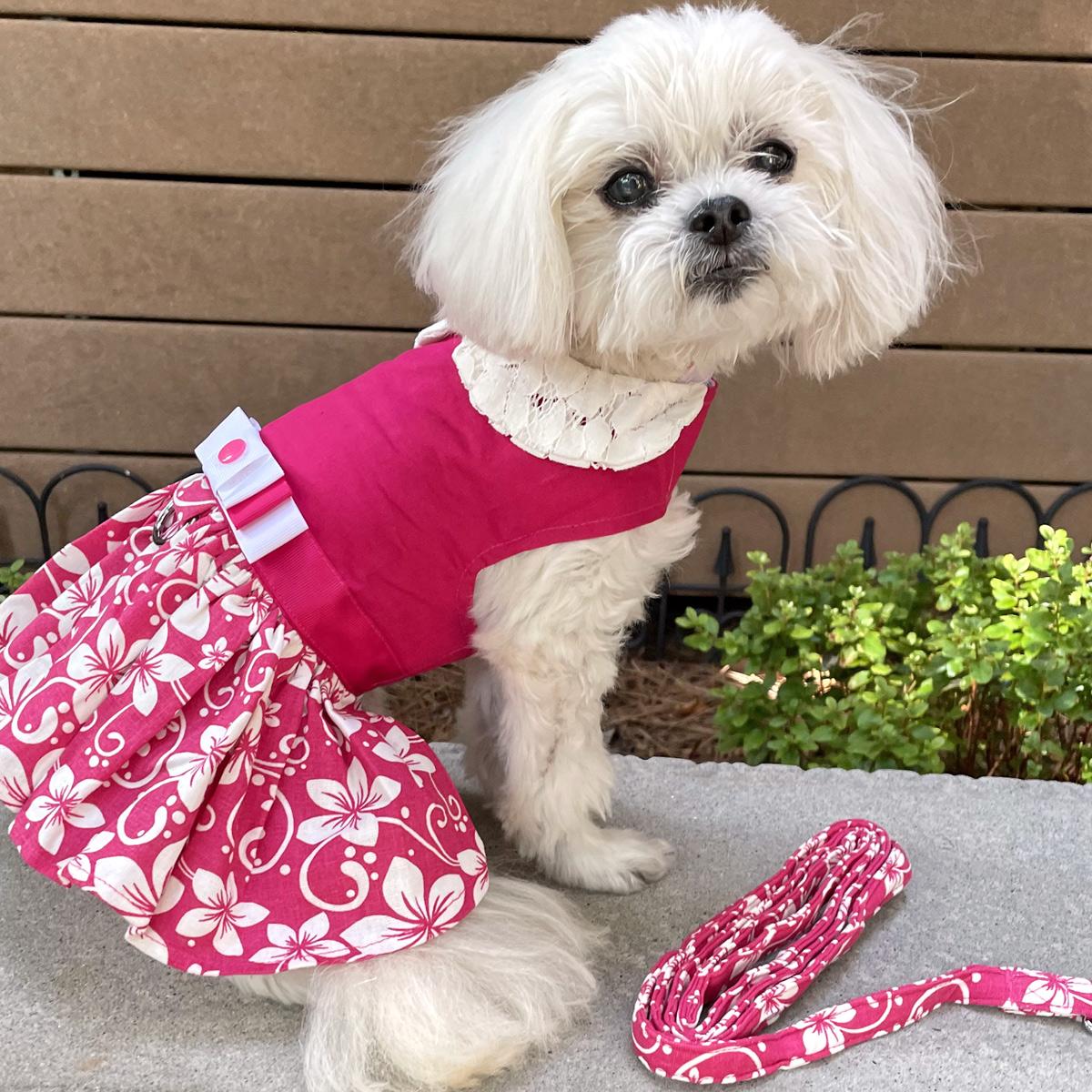 Pink Hibiscus Dog Dress with Matching Leash